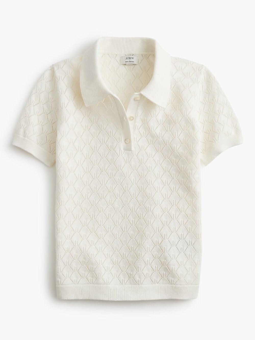 J. Crew Short-Sleeve Pointelle Sweater-Polo 100% Cotton CM615 2025 in Ivory 3X